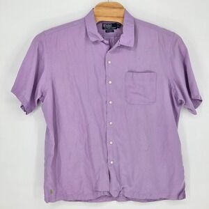 Polo Ralph Lauren Men XL Caldwell Short Sleeve Linen Silk Camp Loop Collar Shirt